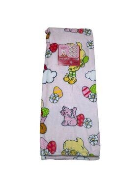Strawberry Shortcake Kids Plush Throw Blanket 50" x 70" Soft Pink Eggs Basket
